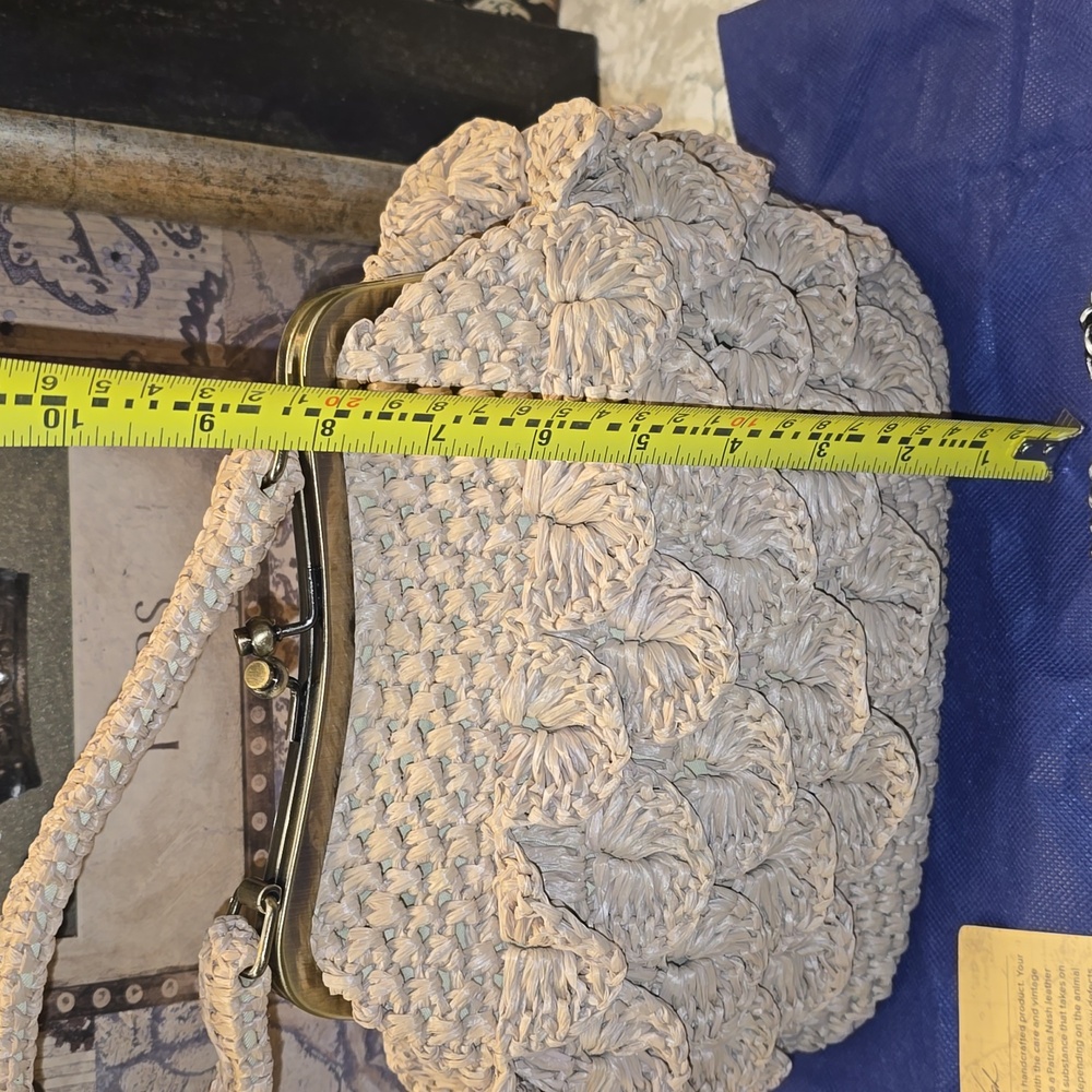 NWOT PATRICIA NASH Scalloped Raffia LAUREANA X-BODY IN A NEUTRAL BEIGE - Picture 4 of 17